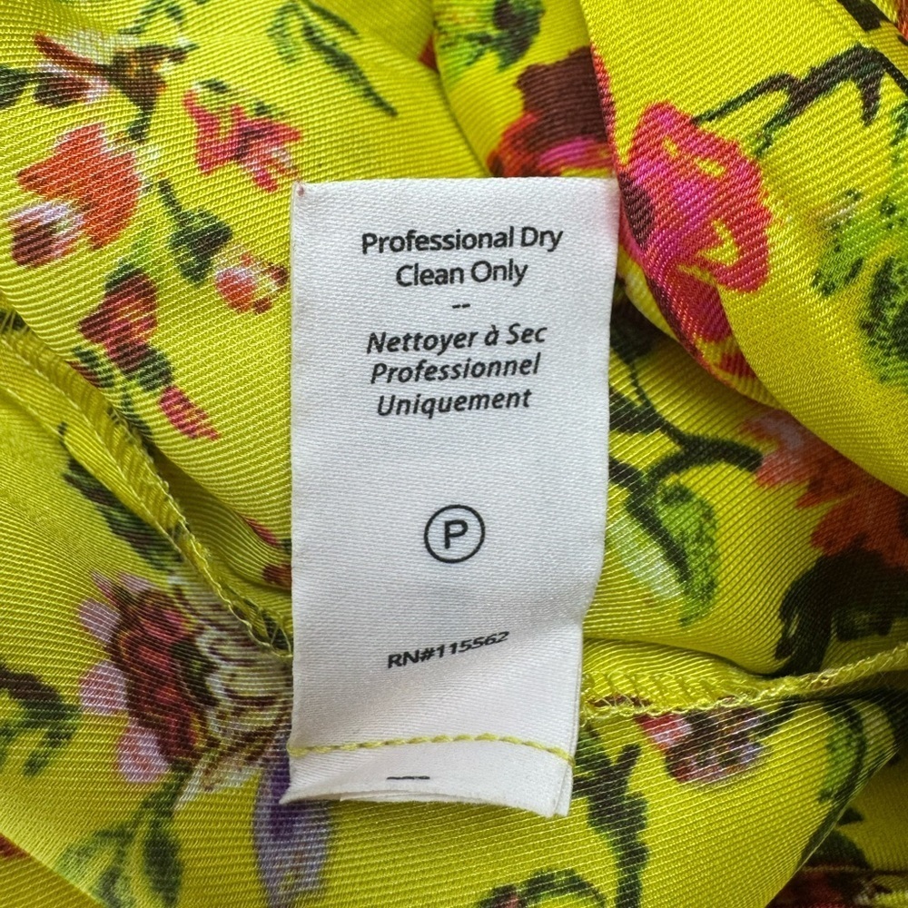 Cinq a Sept Katz Provence Dress 14 Yellow Floral Ruched Satin Midi Formal - Picture 12 of 16